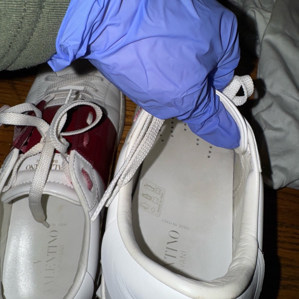 Valentino Garavani White and Burgundy Sneakers - Picture 7 of 12